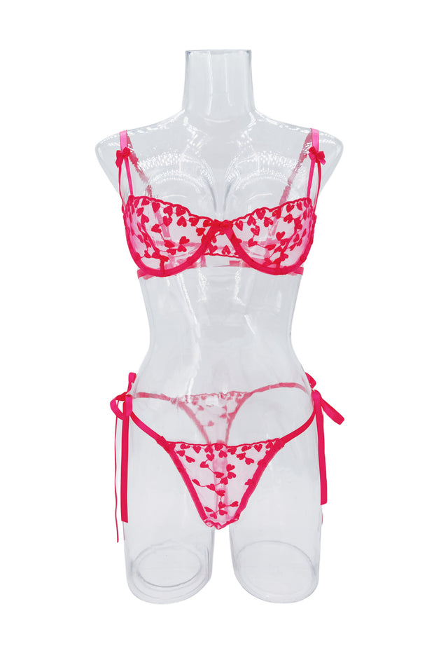 Romantic Love Embroidery Sexy Suspender See-through Mesh Underwear