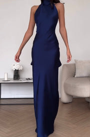 Elegant Slim Satin Elegant Backless Evening Dress