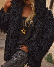 Women's long solid color fur coat