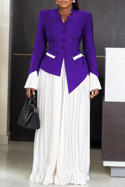 Stylish Trumpet Sleeve Top & Pleated Pants Set