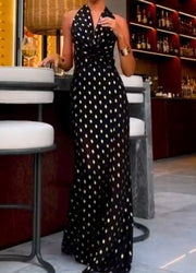 Polka Dot Printed Lace up Halter Sexy Sheath Dress