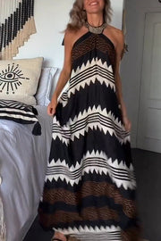 Hey Vacay Ethnic Print Halter A-line Maxi Dress