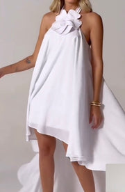 Solid Color Three-Dimensional Flower Floor-Length Dress