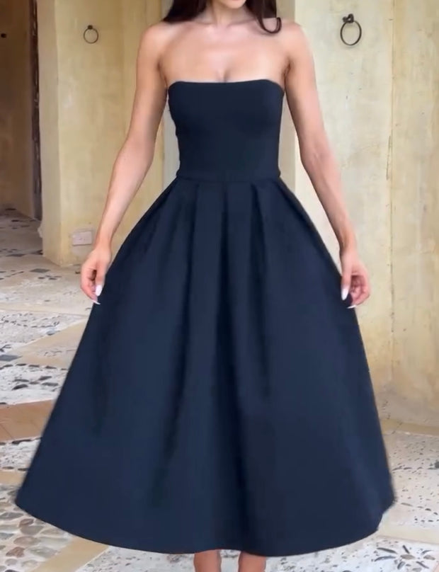 Fashion Sexy off-the-Shoulder Tube Top Pleated Dress