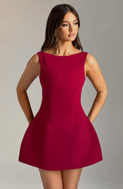 LILA BACKLESS MINI DRESS - WINE