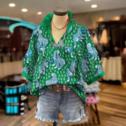 2024 Cross-border Animal Pattern Printed Shirt Women's Summer New Printed Large Size Loose Mid-sleeve Top for Women