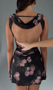 Sexy V-neck Backless Personality Printed Short Skirt