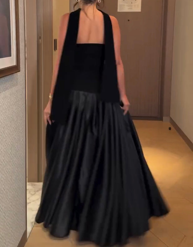 Elegant Black Tube Top Slimming Patchwork Dress