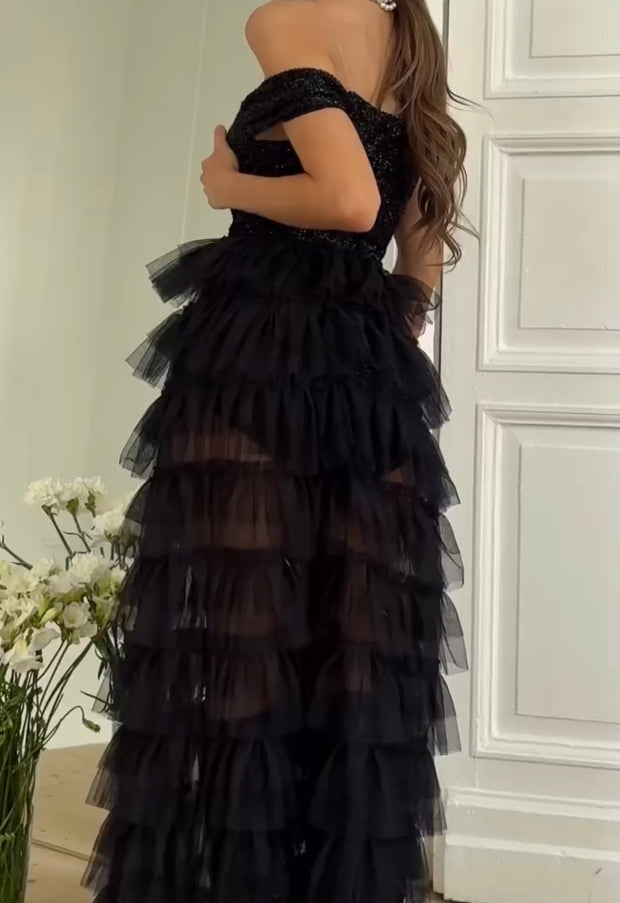 Short Stitching Lotus Leaf Net Expansion Skirt