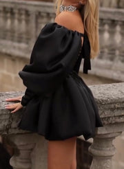 Elegant off-Shoulder Lantern Sleeve A- line Dress