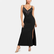 European and American sexy sling lace dress black long dress built-in shapewear