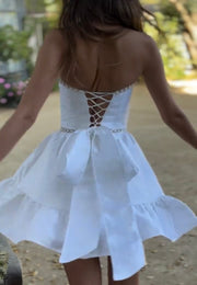 Solid Color Pearl Tube Top Hem Skirt