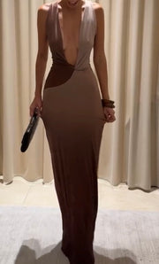 Sexy Halter Splicing Deep V Dress