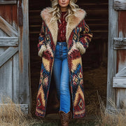 Western Retro Style Women's Aztec Print Coat Plush Autumn And Winter Warm Coat