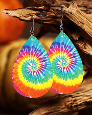 Tie Dye Swirl Water Drop Leather Earrings