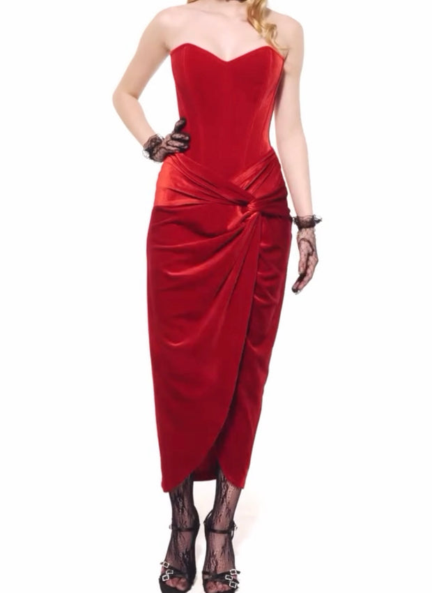 Tube Top High Slit Slimming Velvet Dress