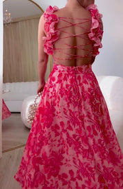 Sexy Temperament V-neck Printed Large Swing Tied Dress