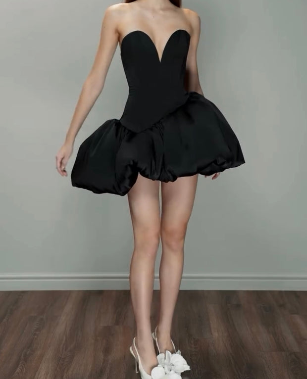 Fashion Sexy Slim Tube Top Pleated a Swing Dress