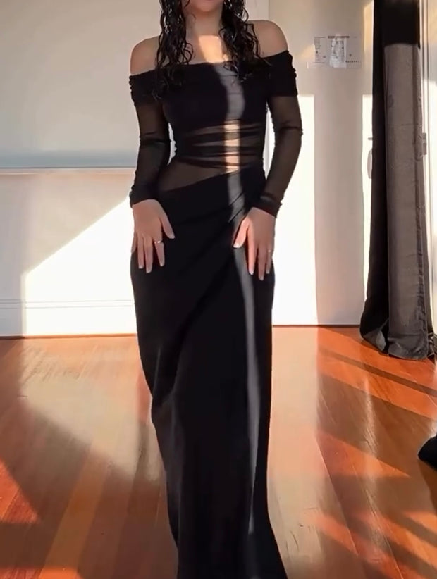 Sexy off-the-Shoulder Mesh See-through Long Dress