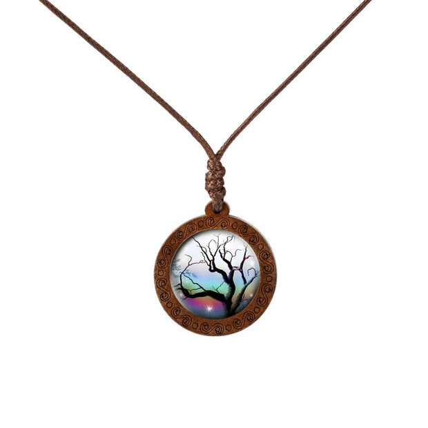 Wood Life Tree time gem Glass Pendant Necklace