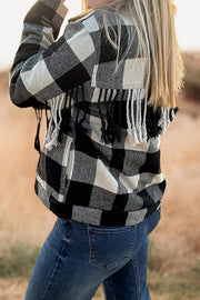 Checked Fringed Zipped Jacket