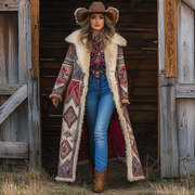 Western Retro Style Women's Aztec Print Coat Plush Autumn And Winter Warm Coat