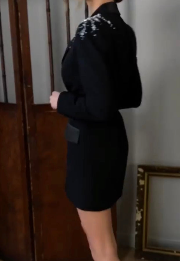Sexy V-neck Rhinestone Sequins Short Stitching Suit Jacket