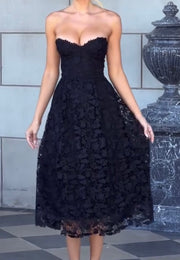 Lace Print Tube Top Dress