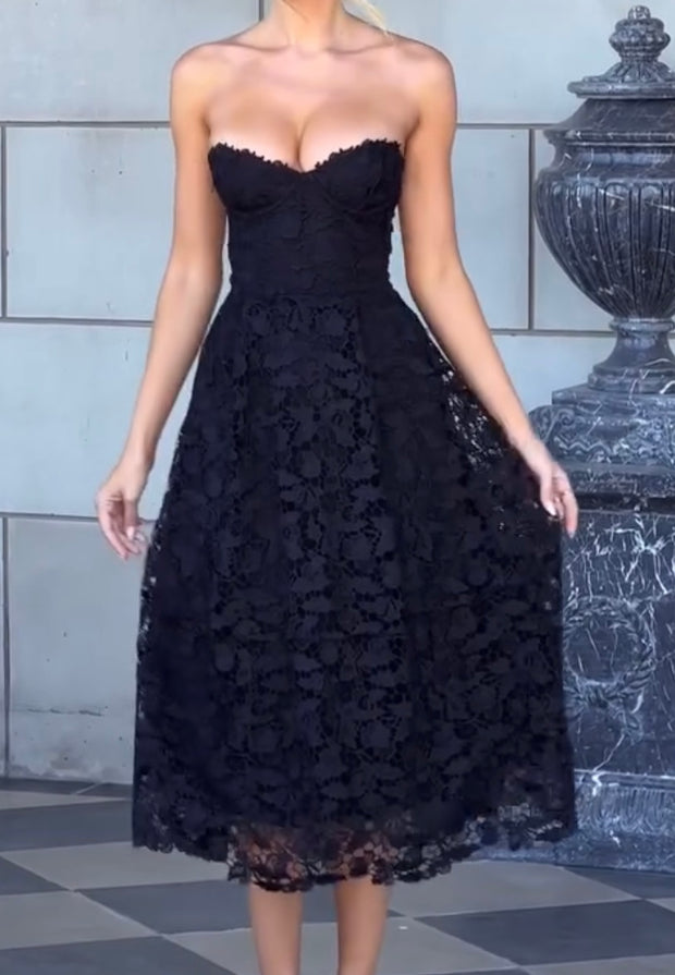 Lace Print Tube Top Dress