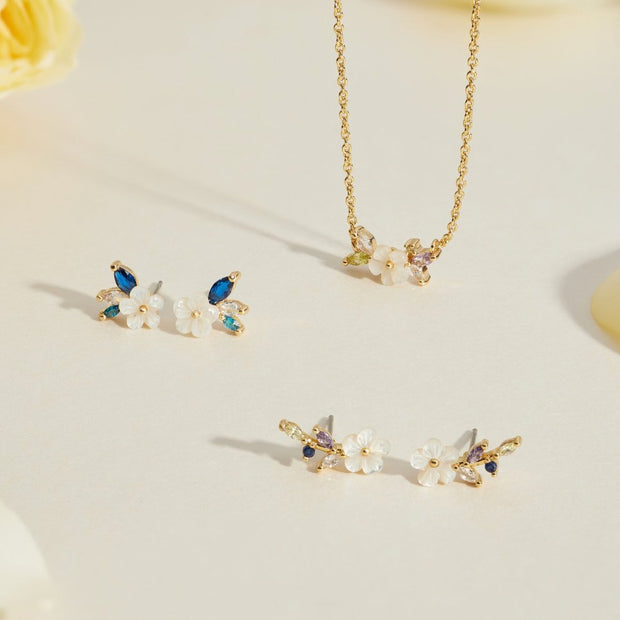 Crystal White Blossom Blue Earrings