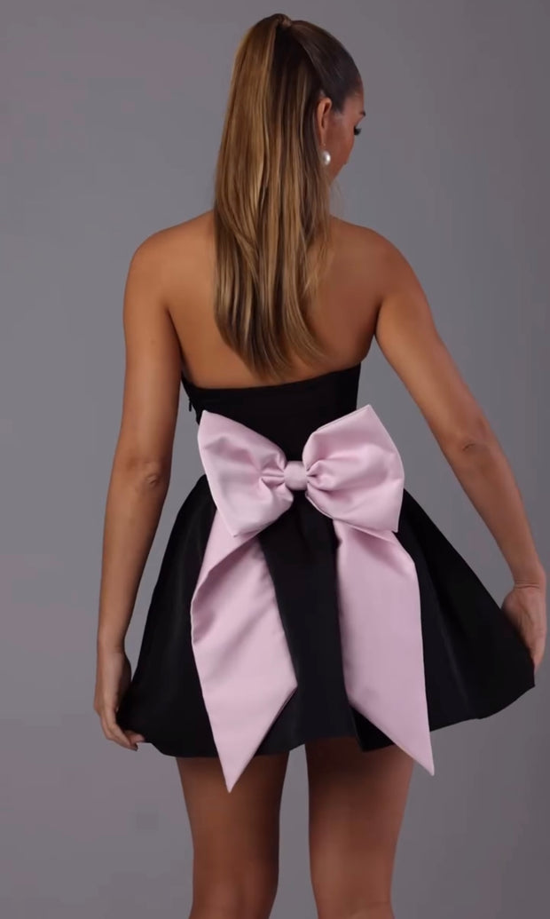 Tube Top Contrast Color Bow Dress