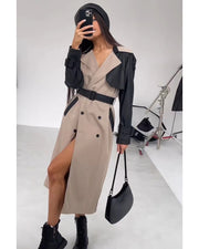 Temperament casual lapel long sleeve long dress color coat woman