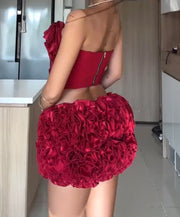 Red Flower High-End Sexy Fishbone Tube Top Slim Fit Skirt