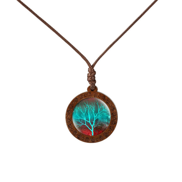 Wood Life Tree time gem Glass Pendant Necklace