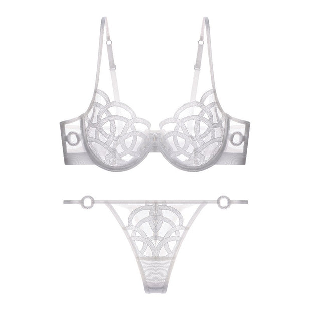 Women's Push Up Bra Ultra-thin Breathable Mesh Embroidery Bra Set