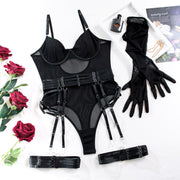 Popular Jumpsuit Mesh Stitching Underwear Body Shaping Strap Complex Craft With Gloves