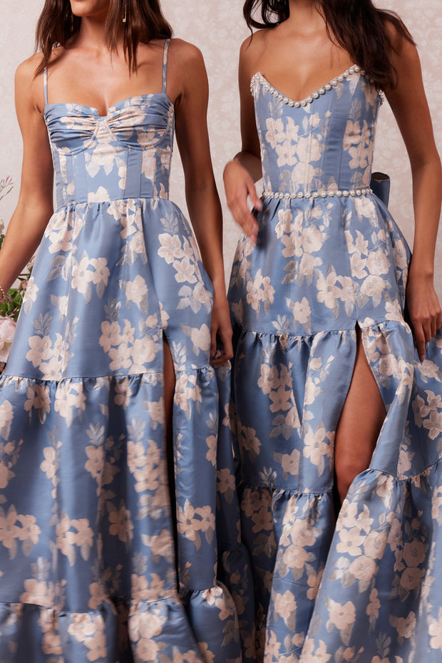 The Vivian Dress in Dusk Blue Baroque Floral