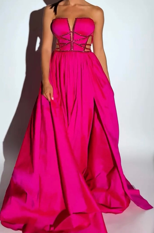 Pink Sexy Slit Evening Dress