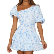 Romantic Retro Floral Dress for Women 2024 Summer New Style Waist-Cinching Fugitive Princess French Dress