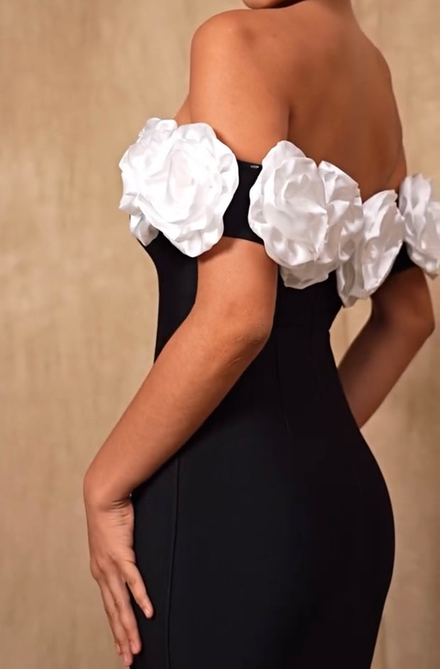 Sexy Model Flower Black and White Stitching Dress