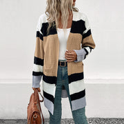 New Autumn Women's Clothing Long Colorblock Sweater Coat Women