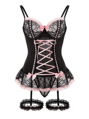 Pure Desire Girly Style Lace Bow With Leg Circumference One-piece Underwear Suit