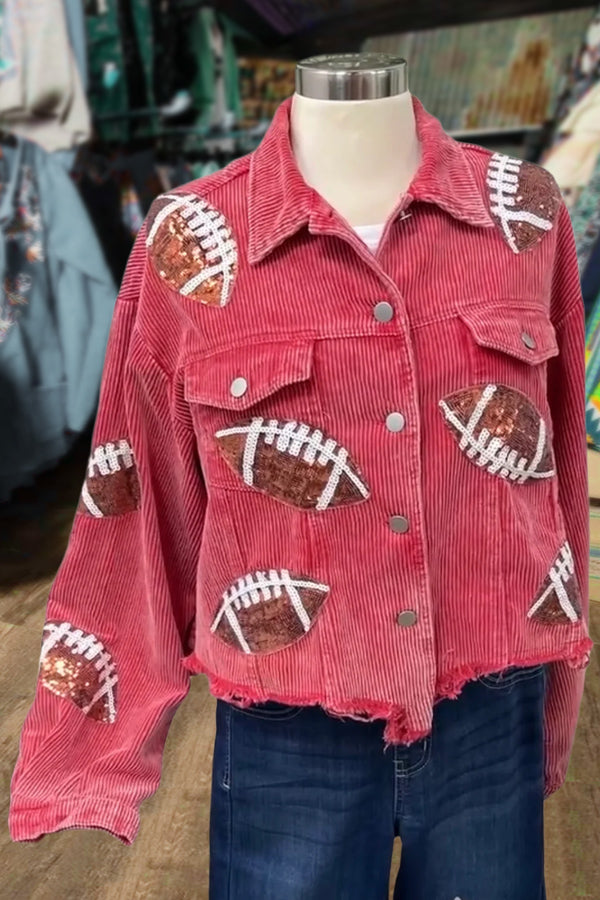 Sequin Football Patch Long Sleeve Jacket