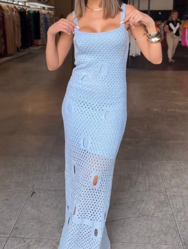 Solid Color Sling Slightly See-through Dress