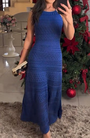 Pure Color Halter Lace-up Knitted Sexy Backless Temperament Dress