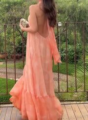 Halter Sleeveless Swing Ruffled Dress