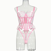 Shaping Sling Wave Mesh Edge Joint Fishbone See-through Sexy Underwear Two-piece