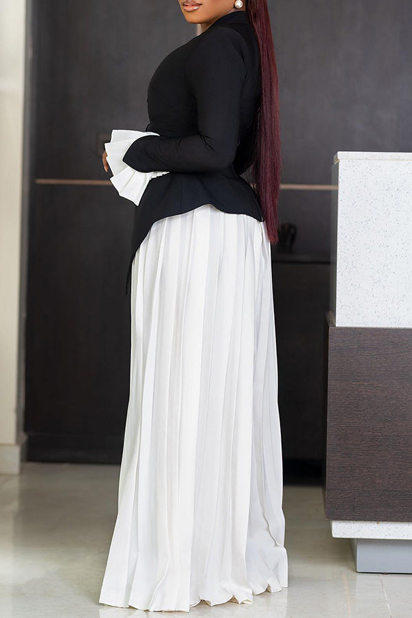 Stylish Trumpet Sleeve Top & Pleated Pants Set