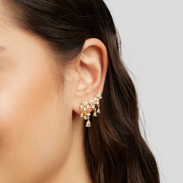 Golden Pearl Tassel Earrings