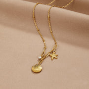 Golden Seashell & Starfish Necklace